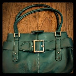 Teal shoulder bag- three pocket